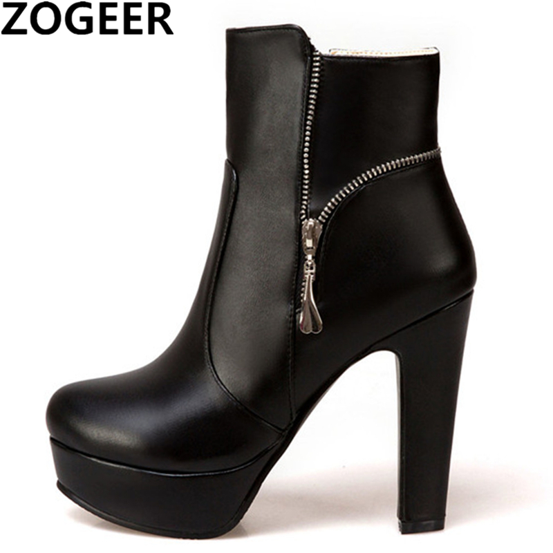 Women Fashion Ankle High Heels Platform Motorcycle Boots Zipper Yellow Black White Short Shoes Female Large Size 34- 48 6c1b