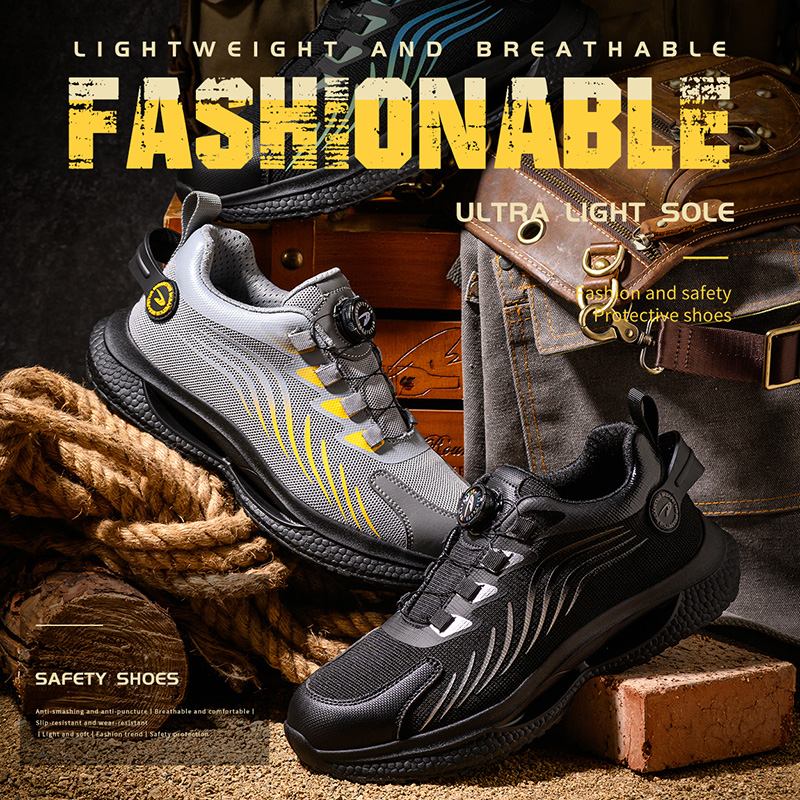 Sneakers Breathable Women Rotating Button Anti-Smash Work Shoes Men Steel Toe Safety Boots Lightweight 2812