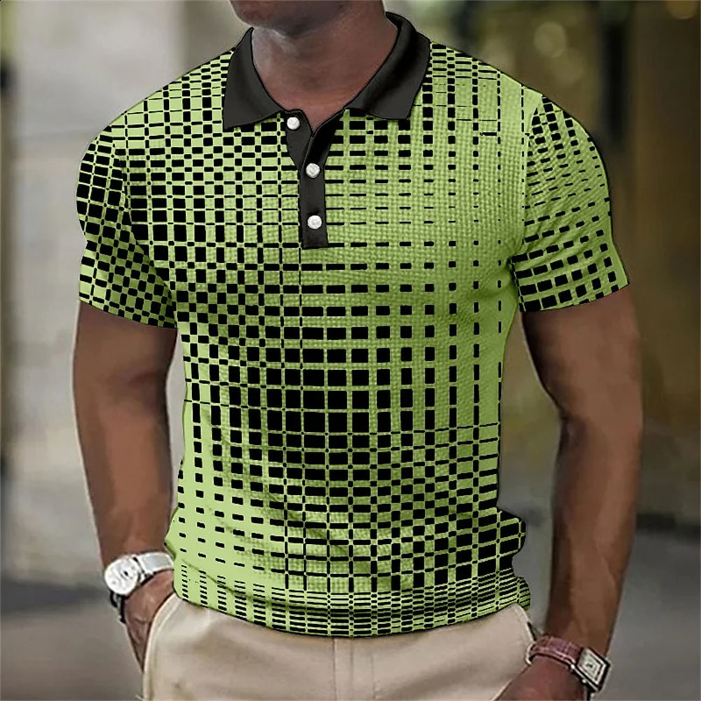 Retro mens polo 3D spotted street casual short sleeved loose oversized shirt highquality sportswear soft top 240829