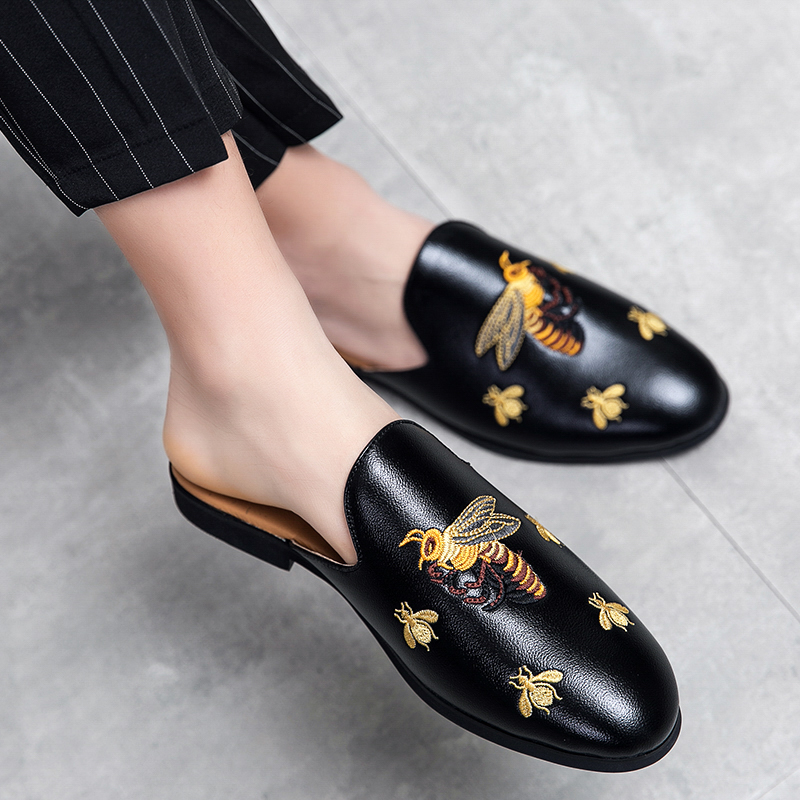 Summer Half For Designer Fashion Slipon Flats Mules Men Lazy Shoes Leather High Quality Loafers Slippers Slides