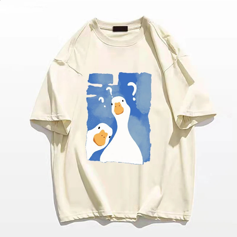 Men Owersized T-Shirt Funny Two Confused Ducks Print Summer Fashion T Shirt Hip Hop Unisex High Quality Cotton Short Sleeve Tee 240730