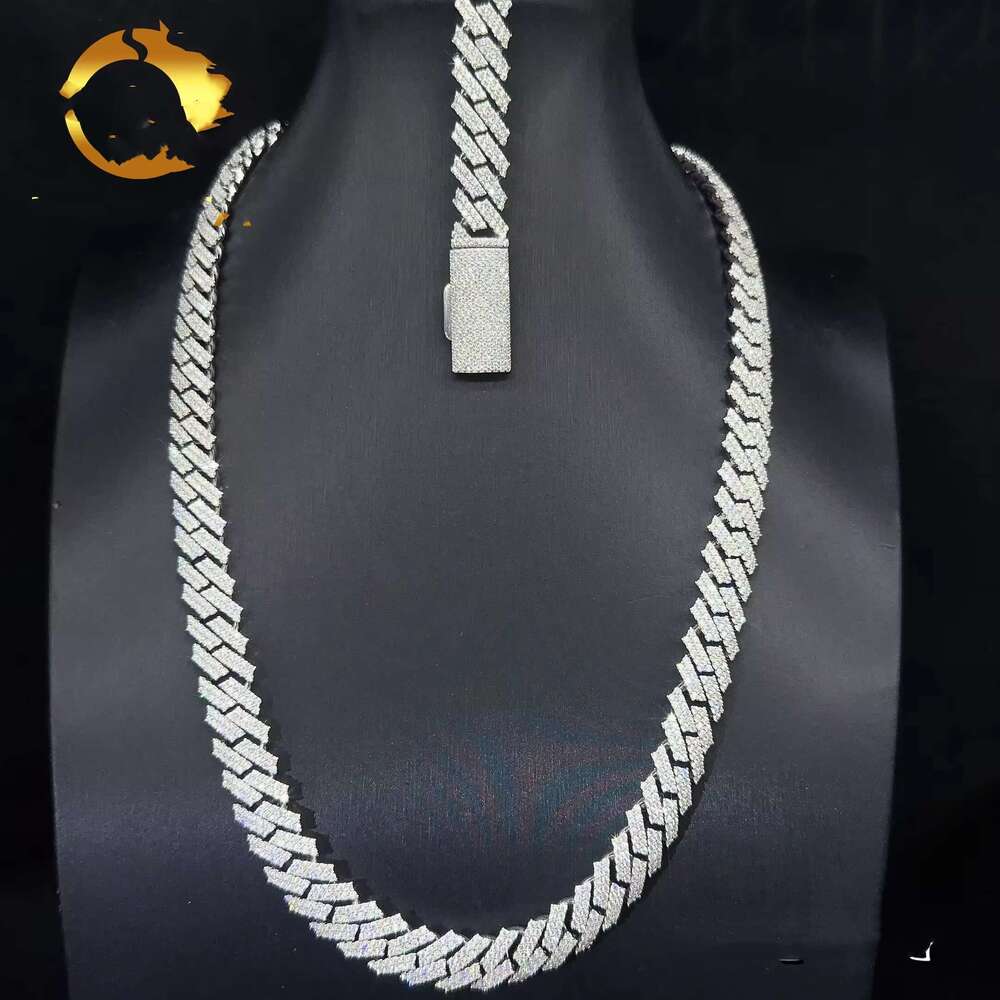 hip hop jewelry cuban link chain necklace designer for men 2 row bling moissanite dia 14MM wide choker iced out chains necklaces prong gold plate rock