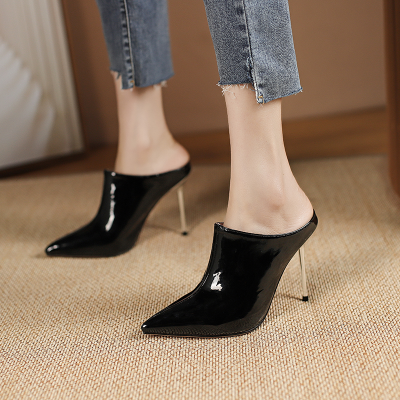 Women's Sier Slippers Sexy Mules For Women High Heels Sandals Pointed Toe Slides Party Shoes Female Black Large Size 45 2753 876
