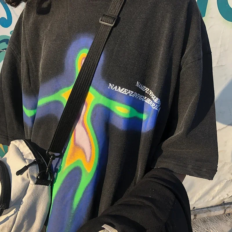 T-shirt Women Distorted Portrait Print Short Sleeve Harajuku Oversized T-shirt Hip Hop Streetwear Men T Shirt Y2k Top Graphic 240730