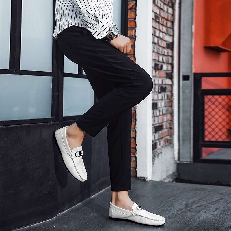 2024s 2023 Autumn New Men's Bean Shoes Casual Single Shoes One Step Lazy Shoes Bean Shoes Men's Leather Shoes Foot Strength