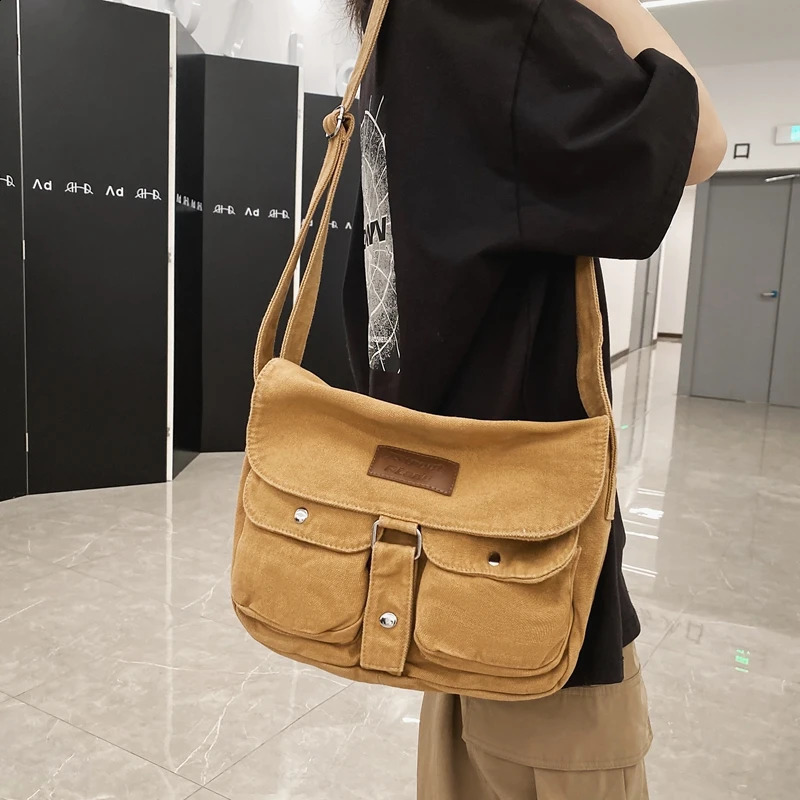 High Quality Canvas Handbag Shoulder Bags Large Capacity Crossbody For Women Simple Casual Messenger Bag Student School y240816