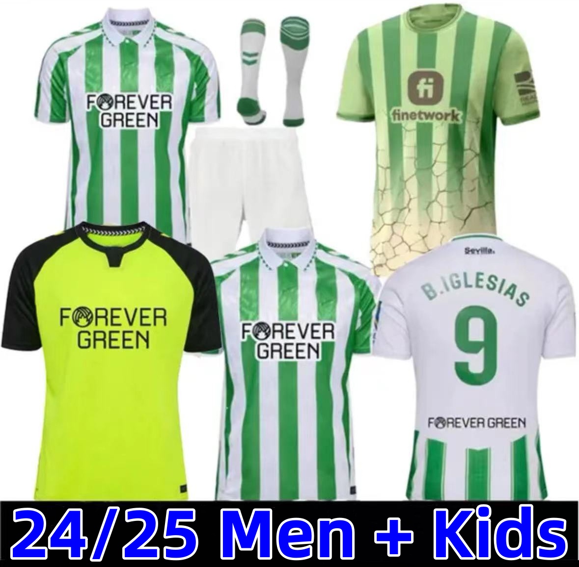 24 25 Real Betis soccer Jerseys 2024 2025 JOHNNY B.IGLESIAS PEZZELLA FEKIR AVILA Home Away football shirts AYOZE BAKAMBU SABALY Men kids kits Socks Full Uniforms