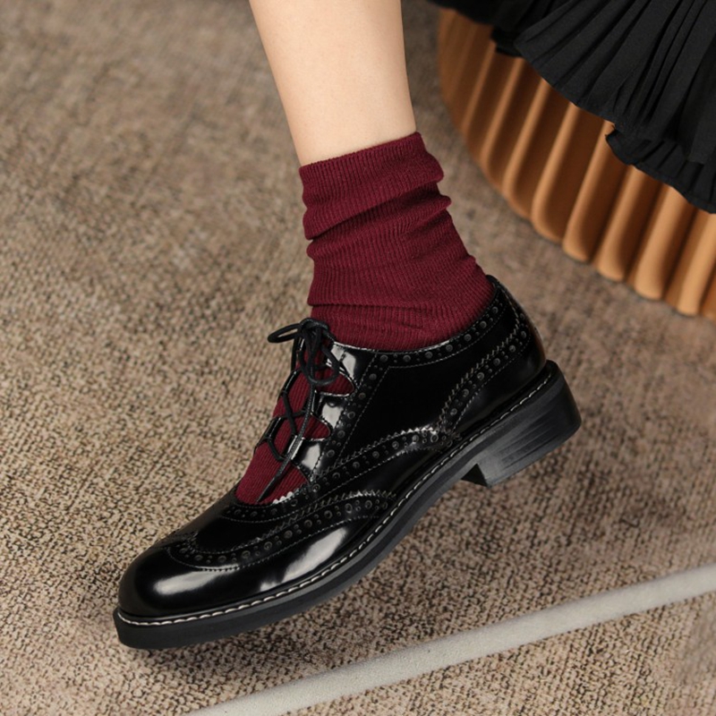 Split Oxford leather for Spring/Autumn Loafers Summer Brogues Vintage Lace-up Shoes Women Pumps d979