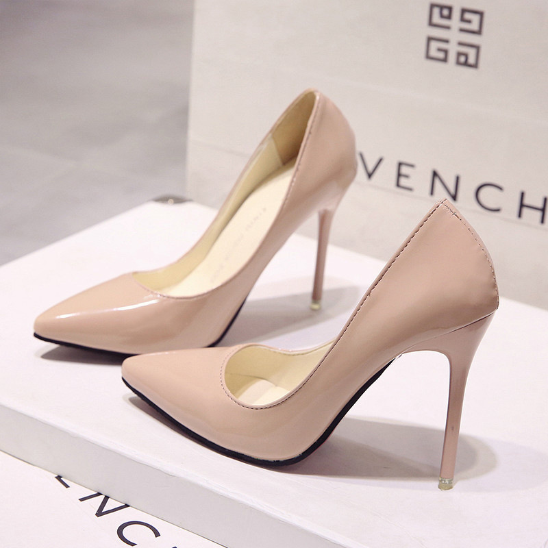 Nude Pumps for Women High Heel Shoes Female Fashion Patent Leather Sexy Pointed Toe Thin Heel Wedding Shoes 2023