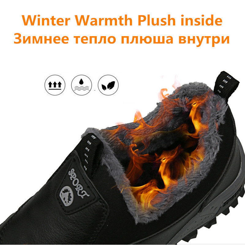 Winter Classic Leather Plush Men's Snow Waterproof Roman Men Work Loafers Casual Shoes Outdoor Warm Boots 4387