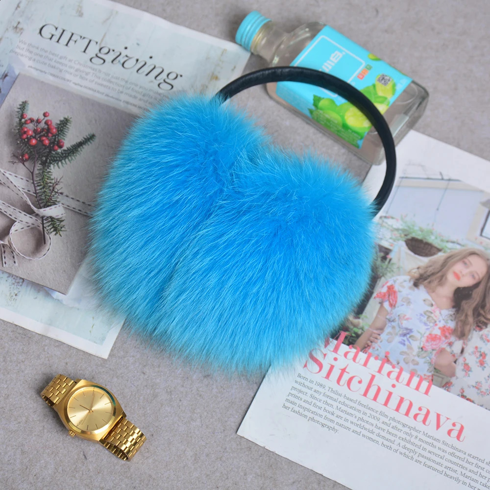 Real Fox Raccoon Fur Hang Ear Cover Warm Winter Earmuffs Headwear Ear Muffs Earmuffs Cold Ear Warmer Ear Protection Headband 240723