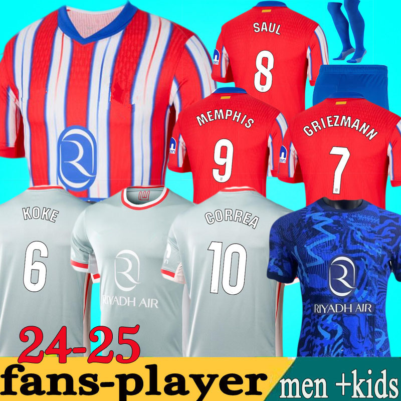 24 25 Atletico M.LLORENTE soccer jerseys GRIEZMANN CORREA 2024 2025 football shirts Madrids 120th anniversary 23 KOKE SAUL Correa LEMAR men kids kit sets uniforms