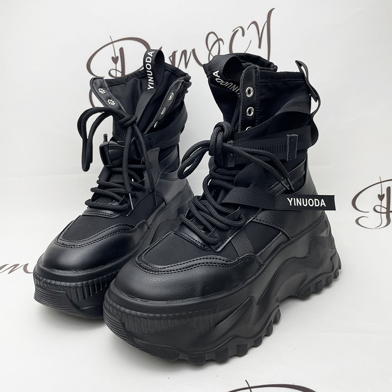 Fashion Women Chunky Platform Motorcycle Boots White Lace Up Thick Bottom Shoes Woman Autumn Winter Ankle Botas De Mujer 2022