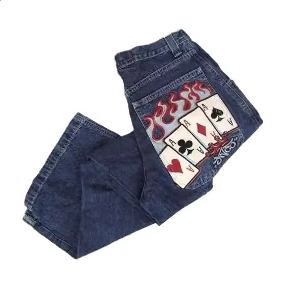 American Denim Trousers Mens Poker Graphic Embroidery Retro Blue Jeans For Men And Women Y2K Harajuku Gothic Punk Slacks 240730