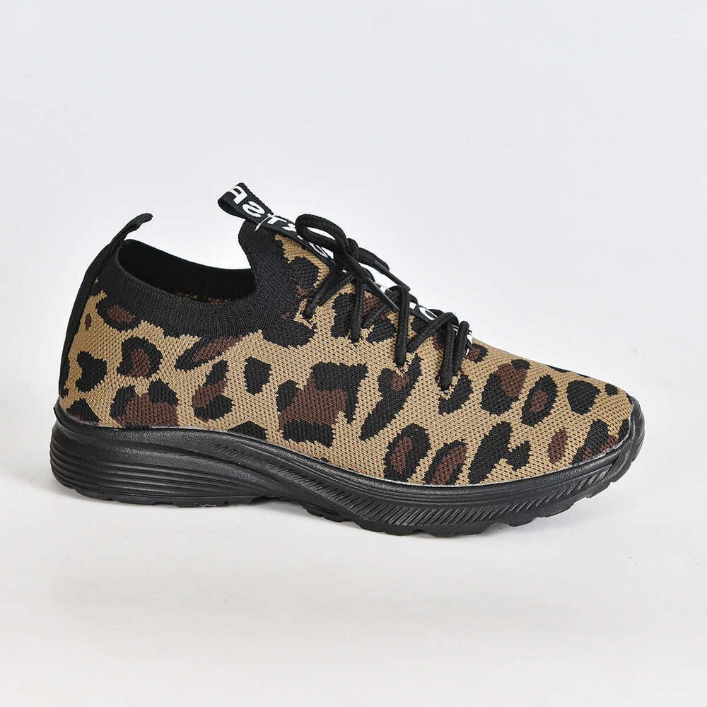 S Large Ddmysports Casual Leopard Print Lace Up Knitted Breathable Sports Shoes Running For Women Outdoor Shoes ports hoes hoes