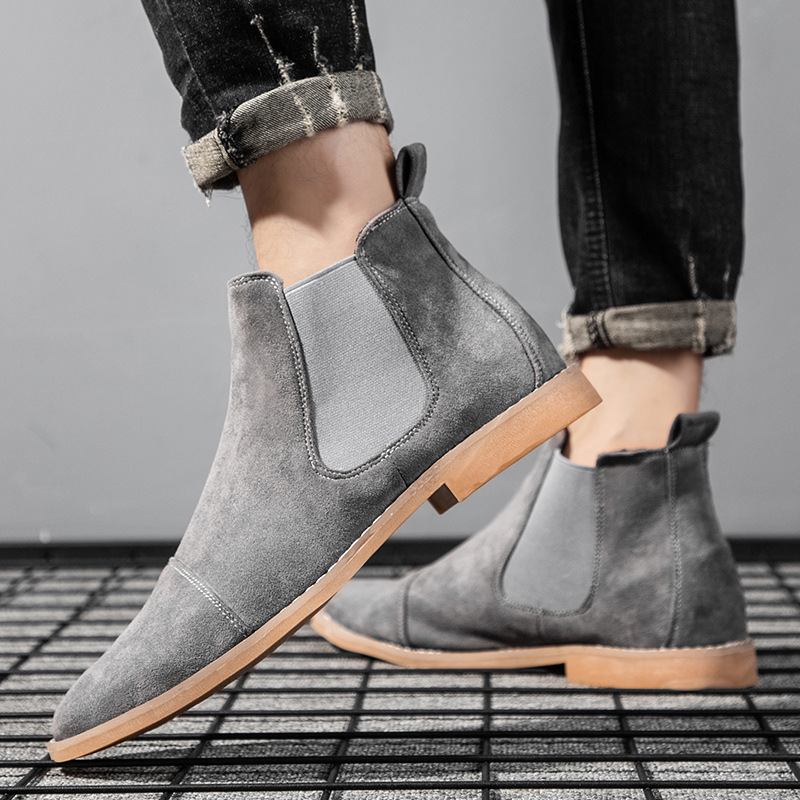 Fashion Yellow Chelsea Boots Men Pointed Comfortable Dress Boots Men Slip On Cheap Men's Suede Shoes Zapatos Hombre Casual224