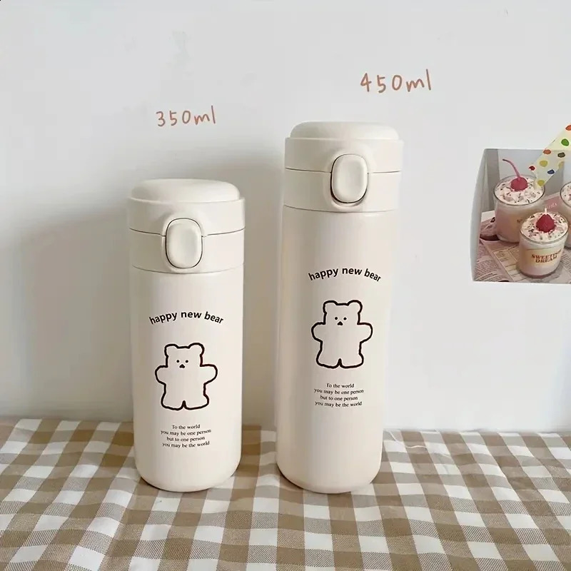450ml Bear Thermos Cup Outdoor Travel Sports Water Bottle Portable Running Riding Camping Hiking Kettle Vacuum Flask 240918