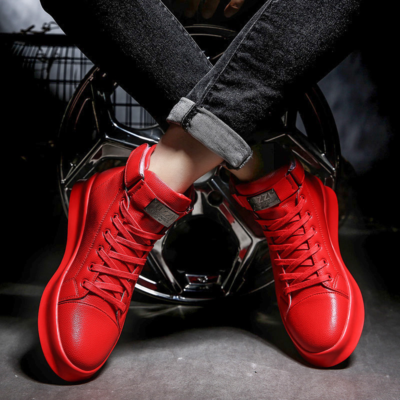 Red Leather High Top Skateboarding Sneakers Men 2024