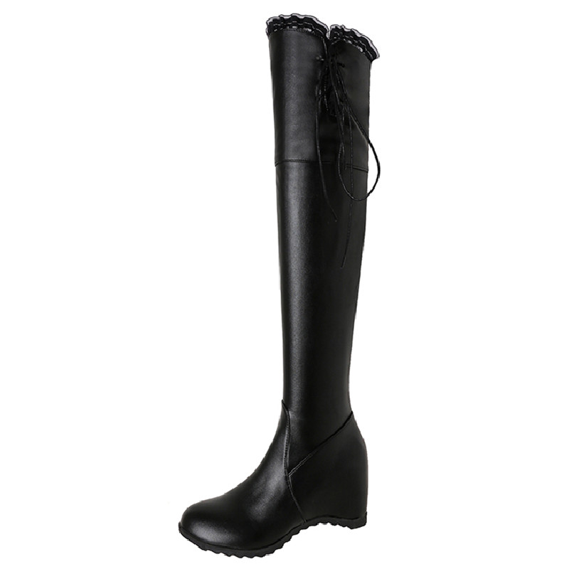 Thigh Fashion High Boots Women Black White Sexy Stretch Over the Knee Boot Female Height Increasing Wedge Winter Tall Long Shoes 604e