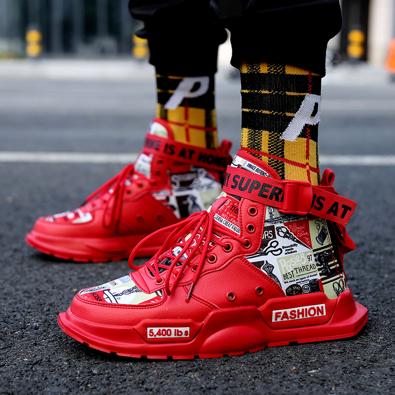 Brand Men Shoes High-tops Casual Sneakers Trendy Boys Red Basketball Sports Tennis Shoes Outdoor Platform Breathable Sneakers