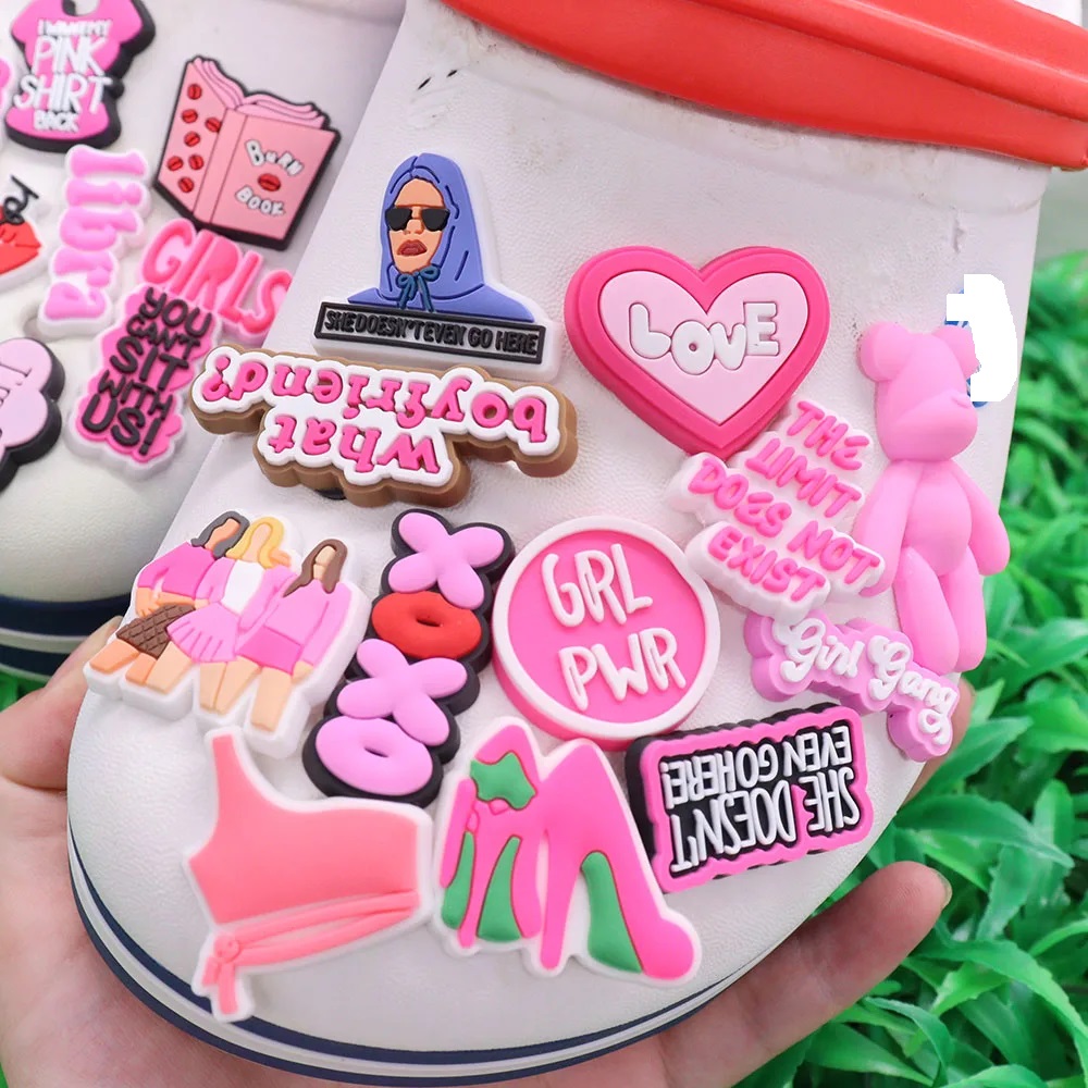 1-35PCS PVC Shoe Charms Limit Dose Not Exist Cool Libra Girls Thank You Love Feminist Buckle Clog Hole Slipper Decoration