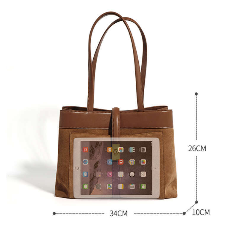 Nubuck Leather Tote Design High Quality Commuter Fashion Armpit Shoulder Bag Large Capacity Woman's Handbag Brown Suotong2510 Mdng