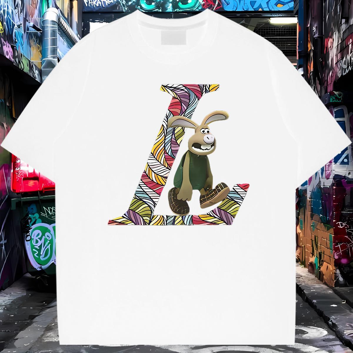 2024 New 100% Cotton 230g T-Shirts for Men rabbit Street Wear Tshirts Clothes Breathable Short Sleeve Cool Design Graphic