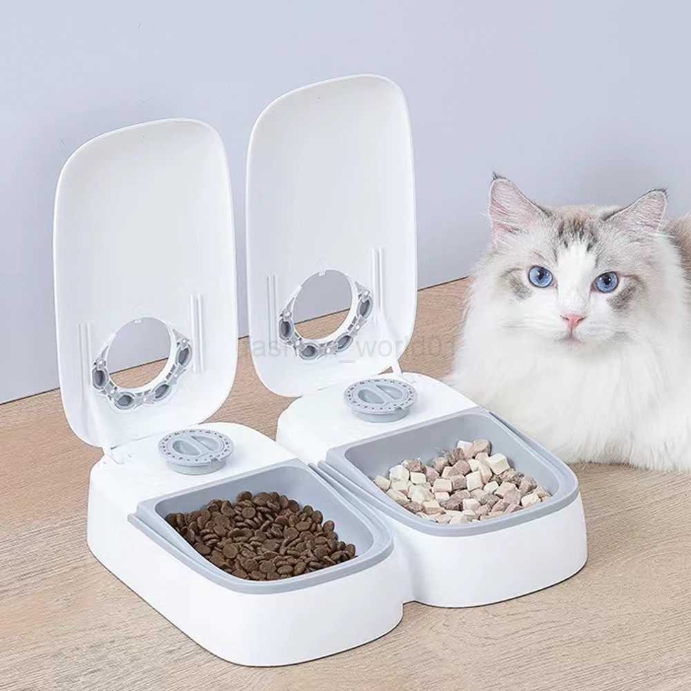 Pet Feeder For Cats And Dogs Dry Or Semi Moist Food Double Meal Separation Dispenser 48 Hour Intelligent Timing Feeding For Home Use