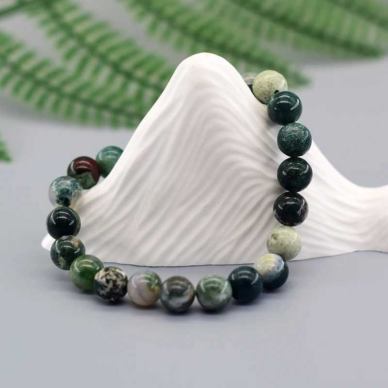 Real Natural Tree Pattern Agate Bead Bracelet for Men Natural Celestite Moss Agate Jade Energy Therapy JewelryW240730