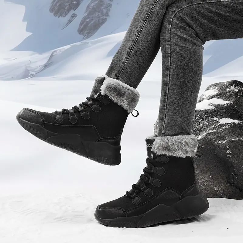 Ankle 2023 Very Warm Women's Winter Black Thick Sole Shoes Lace Up High Boots fc69
