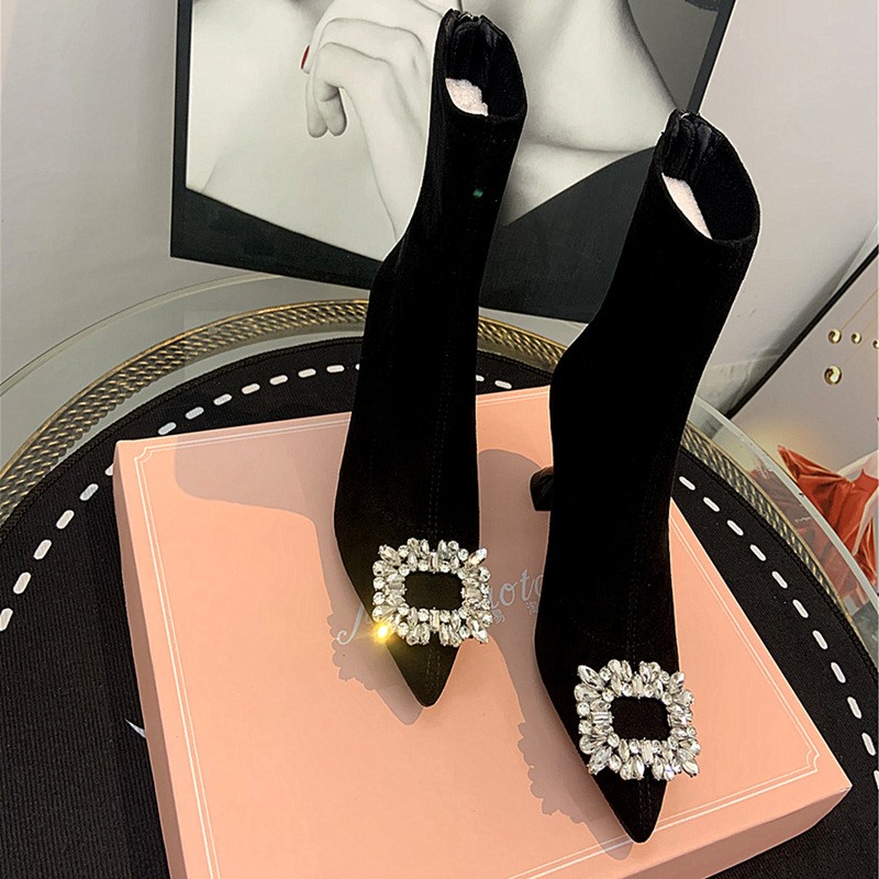 Ankle Women Shoes Woman Fashion High-heeled Pointed ck Spring Autumn Rhie Short Boots