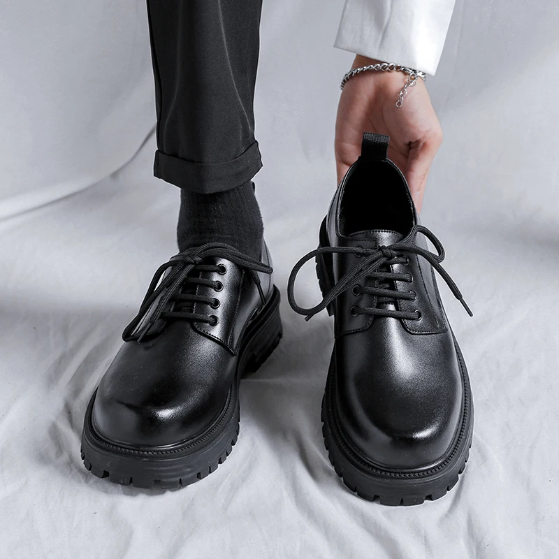 New Spring 2024 and Autumn Thick Soled Lace Up Business Leather Brand Platform Oxford Men Casual Shoes Br