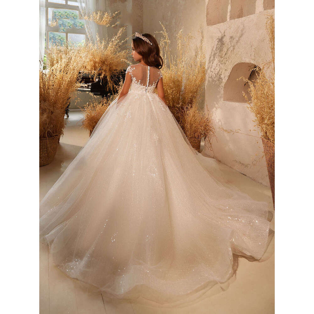 Wer Ivory Elegant Girl For Wedding Lace Shining Tulle Or Length Kids Birthday Party Dress Princess Ball Gown