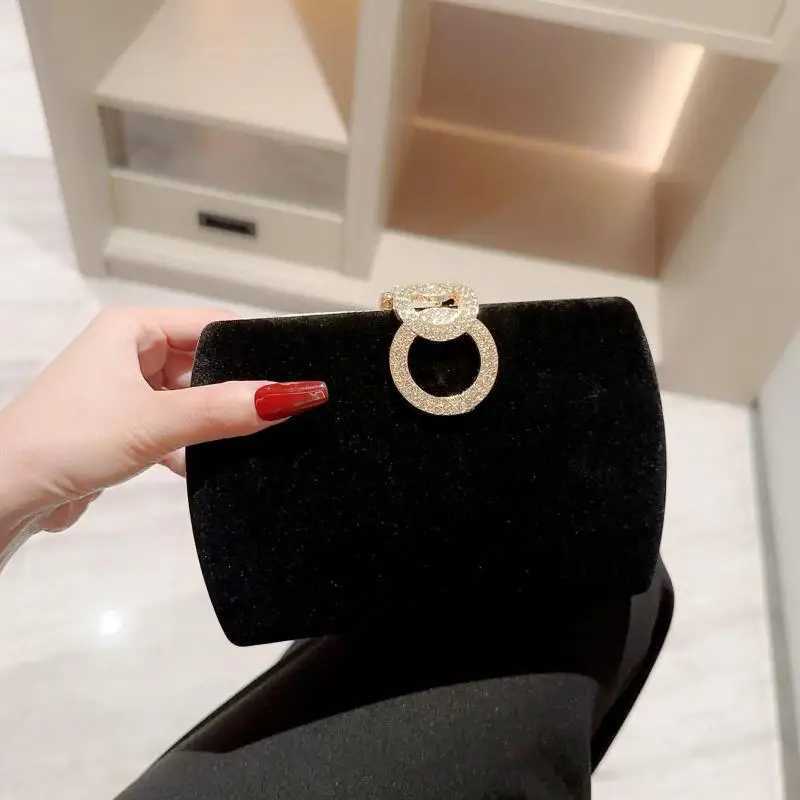 Black Square Clutch Bags Design Women Clutches 2024 New Diamonds Velvet Evening Bags Party Wedding Handbags Purse Shoulder BagsXJ240730