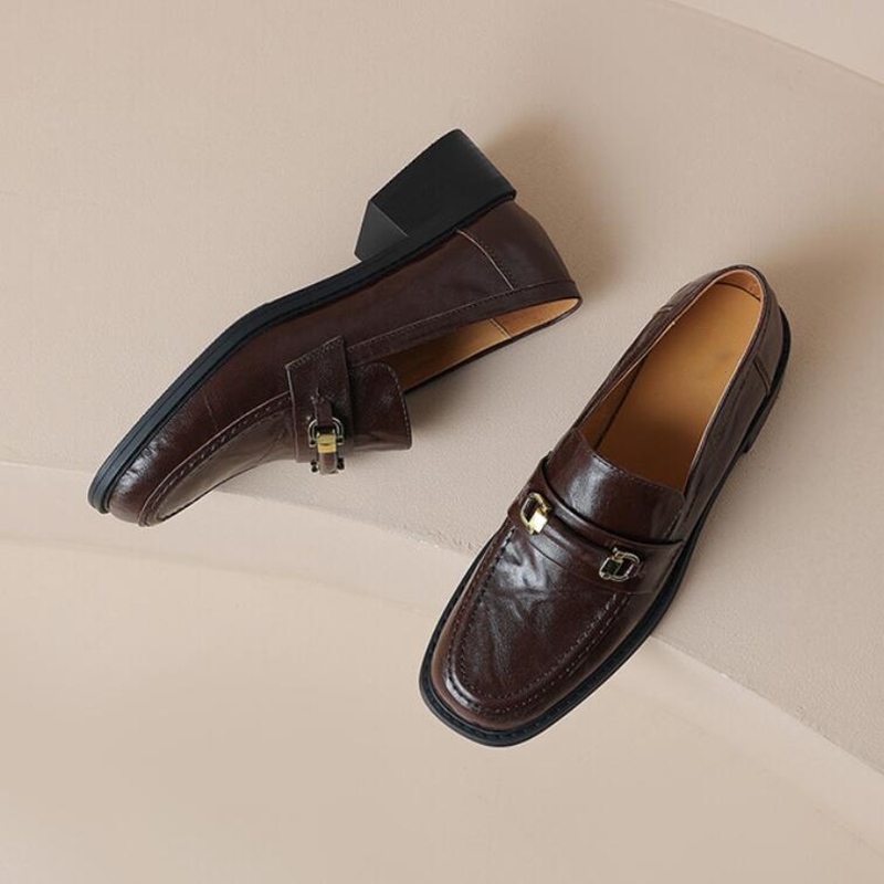 Loafers AIYUQI Square Toe 2024 New Genuine Leather Ladies Slip-on Vintage Buckle Classic Spring Shoes Women 8011