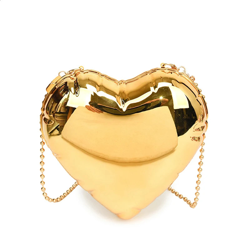 Heart Cute Shiny Gold Love Shape Shoulder Bags For Women Metal Material Fashion Crossbody Messenger Bag Party Purse 240730 afa6 4