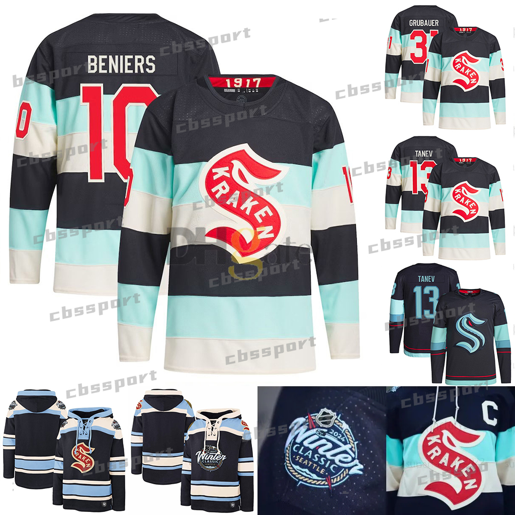 Seattle 2024 Winter Classic Kraken Jerseys Matty Beniers Yanni Gourde Jared McCann Brandon Tanev Philipp Grubauer Oliver Bjorkstrand Eberle Dunn Hoodie Jerseys