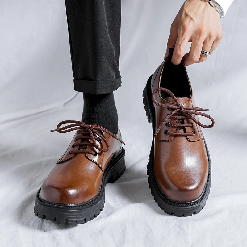 New Spring 2024 and Autumn Thick Soled Lace Up Business Leather Brand Platform Oxford Men Casual Shoes Br