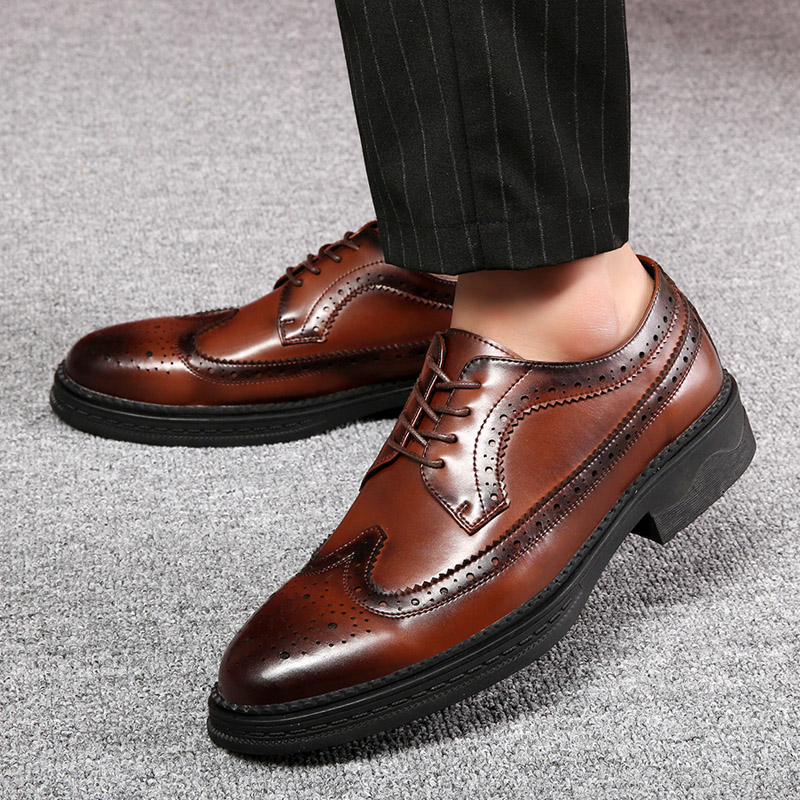 FUQIAO Fashion Print Leather Shoes Men Formal Dress Shoes British Gentleman Brogue Shoes Slip-On Men Oxfords Shoes