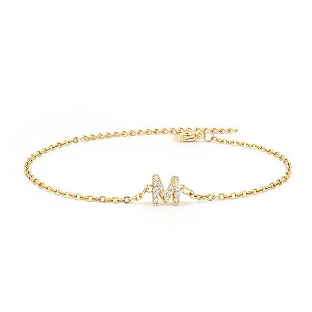 Classic Pave zirconia A-Z letter bracelet for womens fashion 26 initial stainless steel chain charm bracelet for womens jewelry giftsW240730
