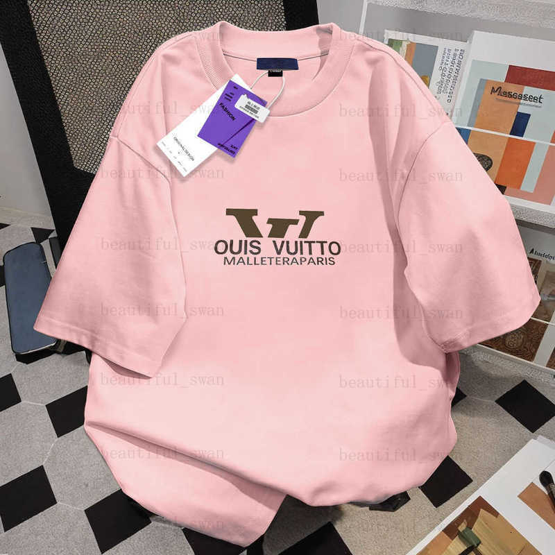 Designer Men T Shirts pure cotton casual solid color short sleeved T-shirt for male and female summer students pink round neck loose and versatile couple top