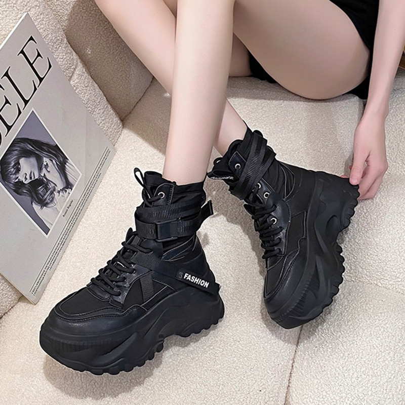 Fashion Women Chunky Platform Motorcycle Boots White Lace Up Thick Bottom Shoes Woman Autumn Winter Ankle Botas De Mujer 2022