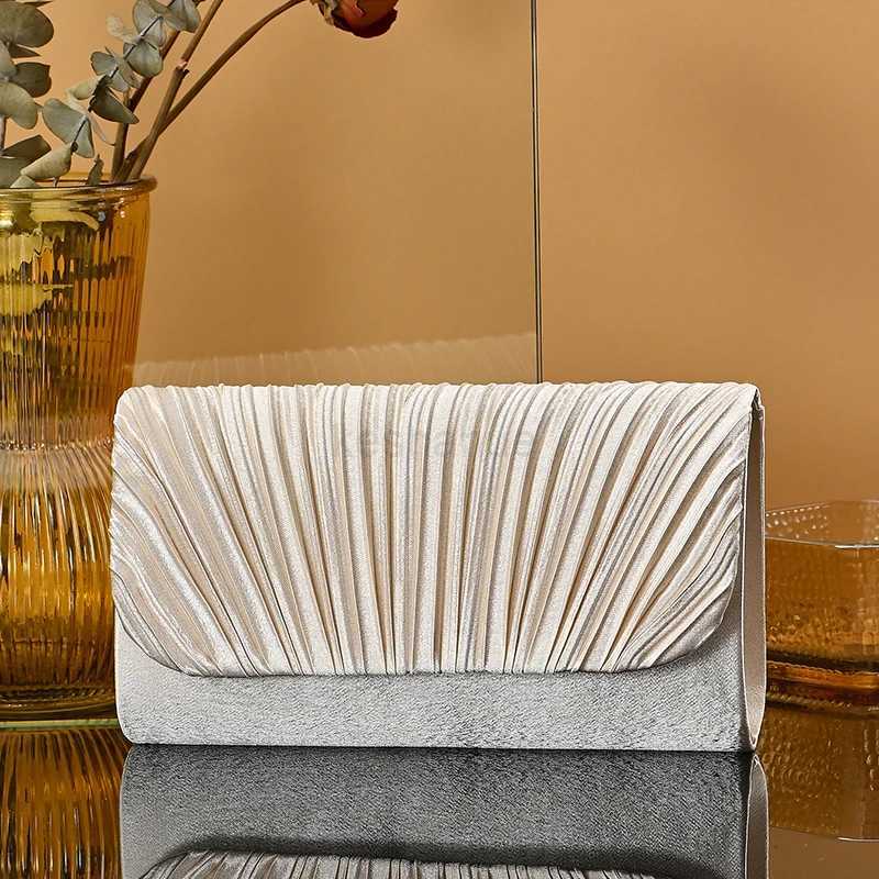 New fashion pleated shoulder bag Casual and simple dinner party crossbody bag Gold Satin for women wedding partyXJ240730