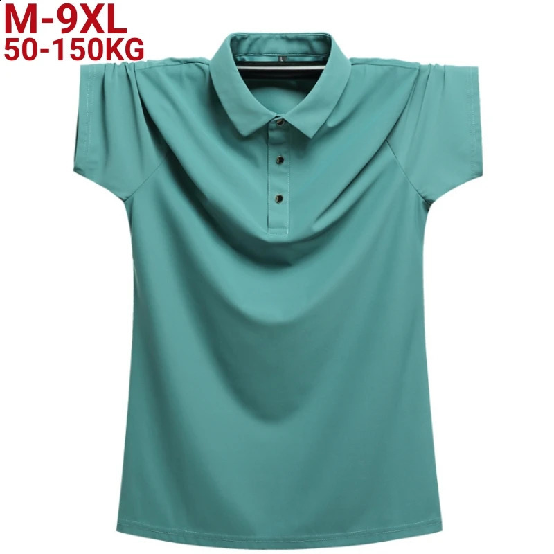 Plus size 9XL 8XL mens summer highquality short sleeved ice silk solid color business casual polo shirt 240829