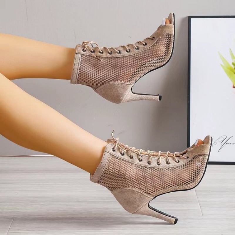 Summer New Pupms Women High Top Dance Shoes Ballroom Salsa Tango Sandals Girl Fashion Party Mesh Cutout High Heel Sandalias Y241008
