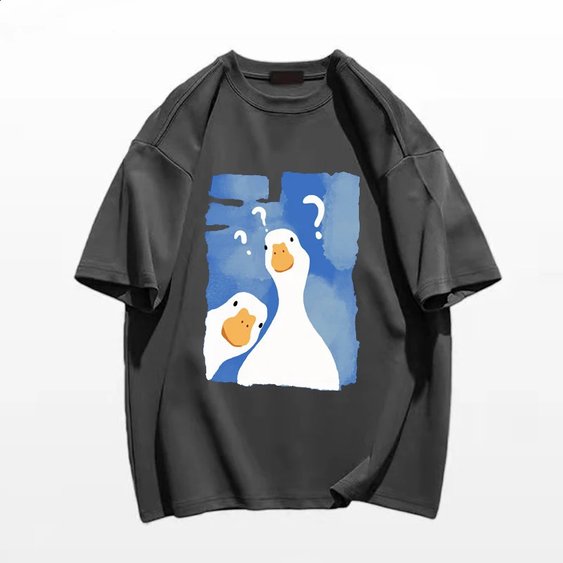 Men Owersized T-Shirt Funny Two Confused Ducks Print Summer Fashion T Shirt Hip Hop Unisex High Quality Cotton Short Sleeve Tee 240730