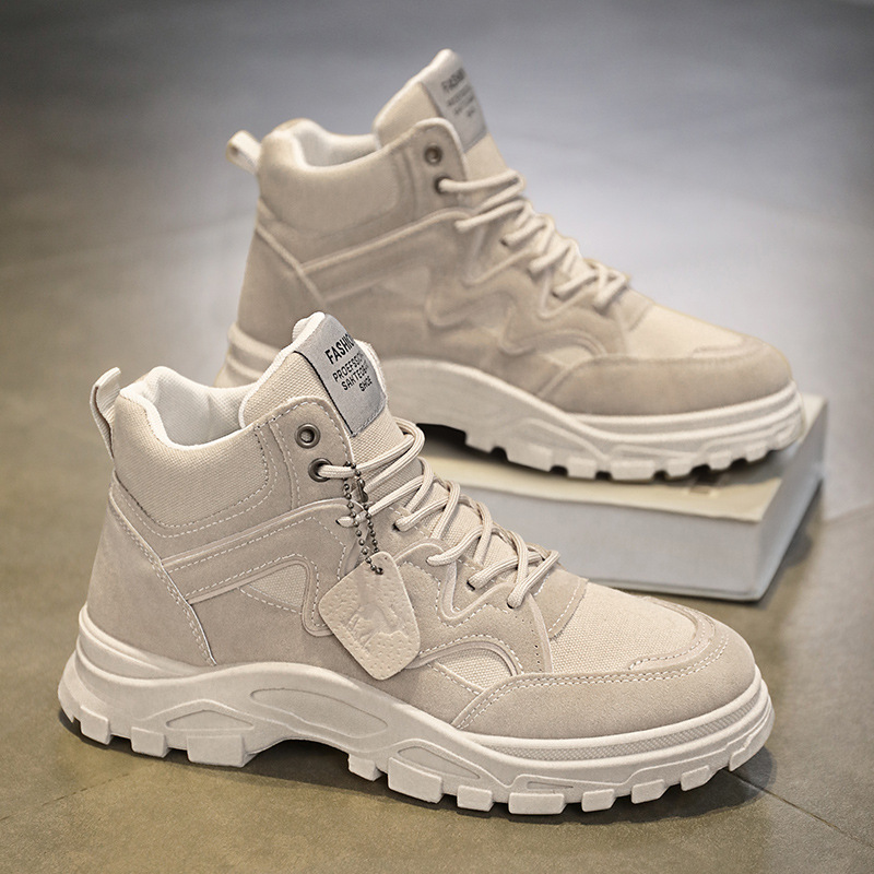 Men Boots Fashion High-top Trendy Versatile Casual Style Anti-slip Thick Sole Increase Height Triple Khaki Beige Free shipping