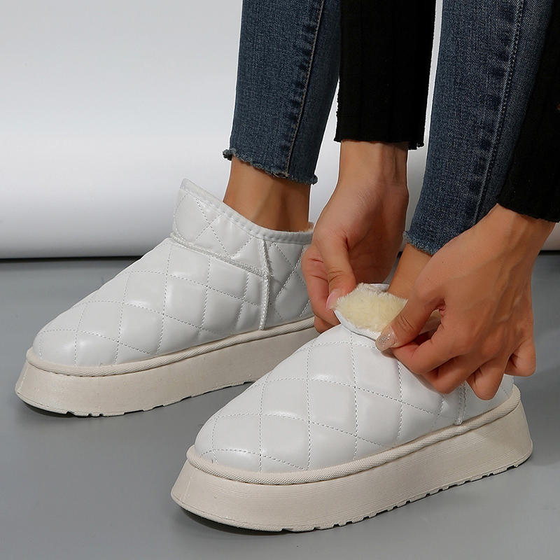 White Black Chunky Platform Snow Women 2023 Winter Warm Plush Ankle Boots Woman Waterproof Thick Sole Cotton Padded Shoes 8600