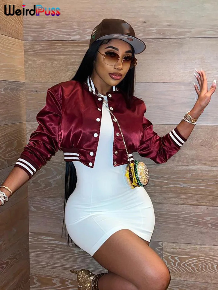 Weird Puss Sporty Autumn Jacket Varsity Women Long Sleeve Single-Breasted Wild Hipster Casual Sweatshirt Streetwear Short Coat 240729