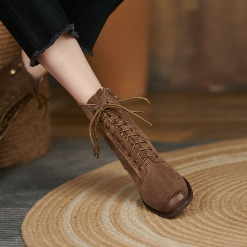 SALES HOT Fall Shoes Zipper Genuine Leather Retro Lace Ankle for Plus Size 42 Fashion Winter Boots Women 43e2